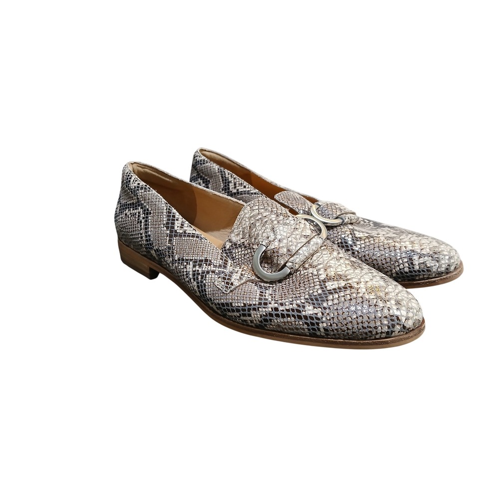 Corso Como Clarrah Snakeskin Leather Loafers Buckle Flats Grey Tan 9.5